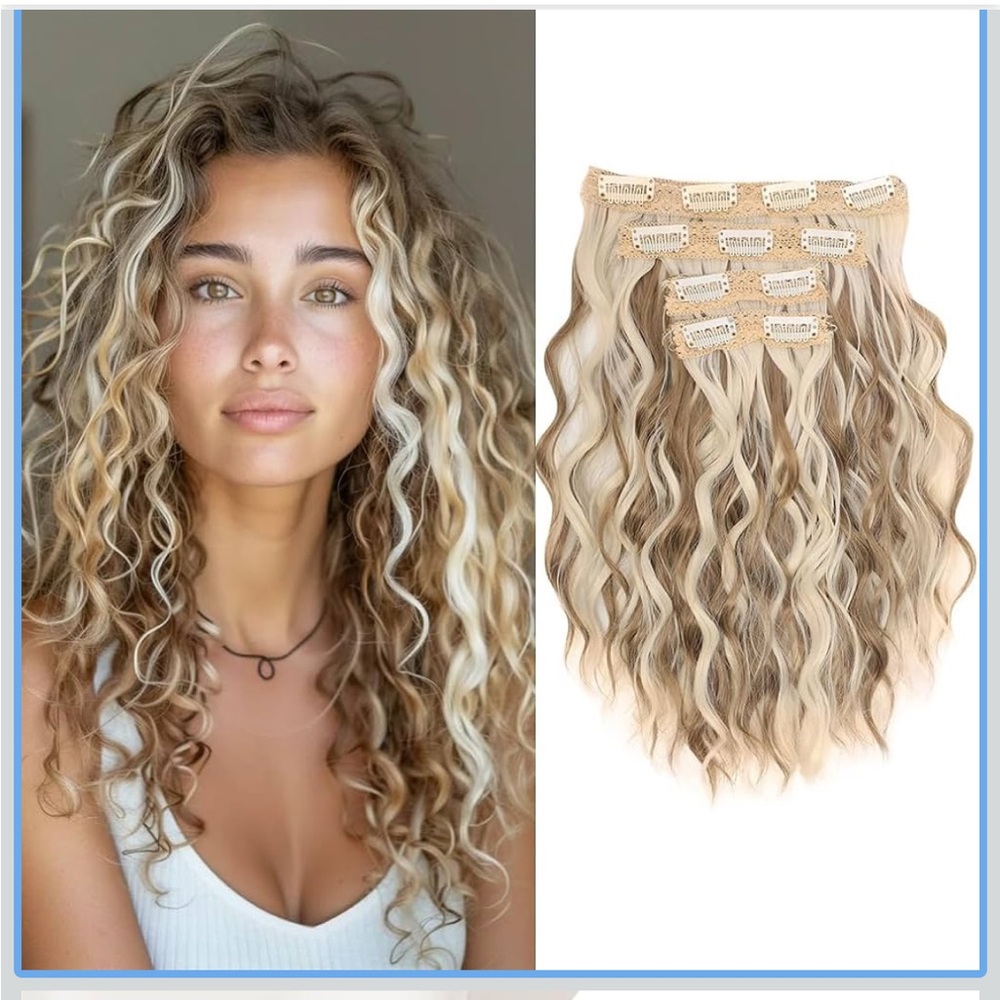 Clip in Hair Extensions, 4PCS Short Wavy Platinum blonde